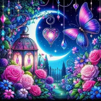 FE# 5D DIY Полная круглая дрель Алмазная картина Декор Луна Бабочка Искусство Ремесло 50x5