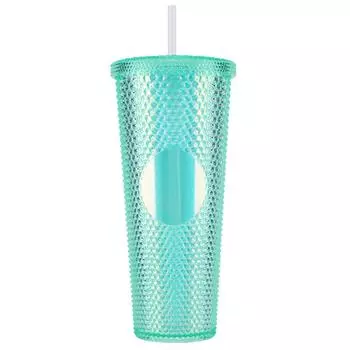 FE # 710 мл пластиковый стакан для воды соломенной чашки с крышкой для дома и на открытом воздухе (зеленый)