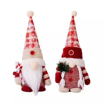 FE# Christmas Dwarf Plaid Snow Cap Christmas Plush Dwarf for Children New Year G B