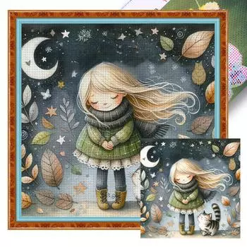 FE# Полная вышивка Эко-хлопковая нить 11CT Напечатанная Девочка Набор для вышивки крестом Искусство 3