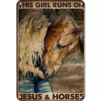 FE# Винтажная металлическая пластина Девушка и лошадь прямоугольная железная картина настенное искусство Декор20x