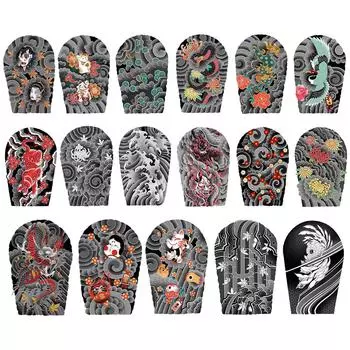 FE# Временные татуировки на всю руку в традиционном стиле с водонепроницаемой татуировкой 1