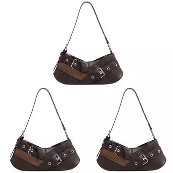 FE# Женская сумка через плечо из искусственной кожи в стиле панк Y2K, клатч, сумка на молнии через подмышку (коричневый