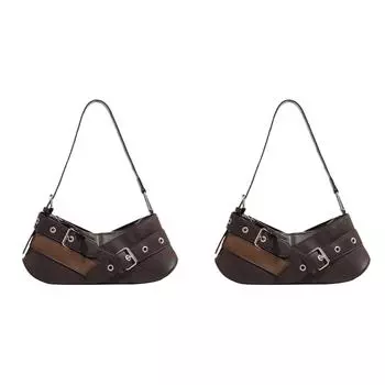 FE# Женская сумка через плечо из искусственной кожи в стиле панк Y2K, клатч, сумка на молнии через подмышку (коричневый