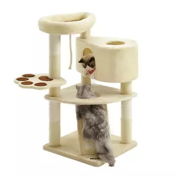 FEANDREA Башня для кошек с удобными для подъема и когтеточкой Cat Easy для котят и 95 см PCT40M наклон, спуск, башня, для пожилых людей, бежевый