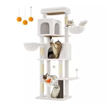 FEANDREA Cat для больших, легко находящих место для наблюдения за кошками, натуральная конопляная высота щетки, белая PCT182W02 башня, тонкая, кошки, популярная, стационарная, подъем, экономия, белый