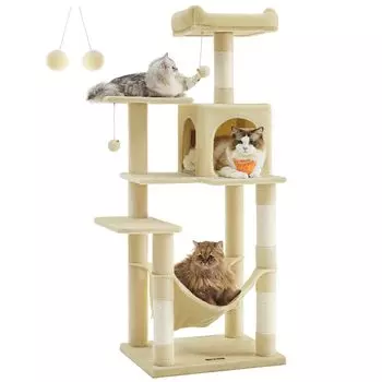 FEANDREA Cat Slim Cat Грузоподъемность для большого количества когтей Натуральный сизаль Высота бежевый PCT161M01 Башня, Башня, Гамак, 15 кг, Кошки, Стильный, Кошки, бежевый