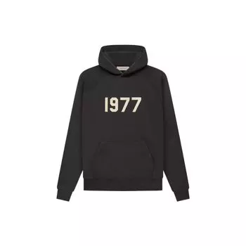 Fear of God Essentials 1977 Series SS22 Пуловер с капюшоном и флокированным логотипом Мужские топы Железно-черный FOG-SS22-180