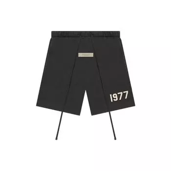 Fear of God Essentials 1977 Series SS22 Велюровые шорты с логотипом на шнурке Мужские шорты Железно-черные FOG-SS22-124 XS
