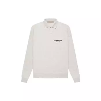 Fear of God Essentials Essentials Logo Print Велюровая повседневная рубашка-поло с длинными рукавами Мужские топы Светло-овсяные FOG-SS22-496 M