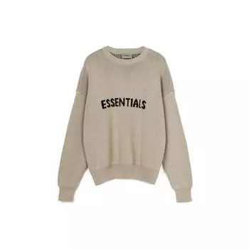 Fear of God Essentials FW21 Вязаный пуловер с жаккардовым логотипом Мужской свитер Бежевый льняной FOG-FW21-109