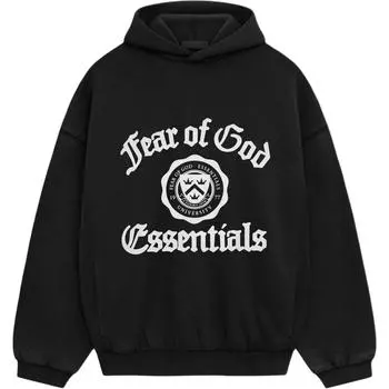 Fear of God Essentials Heavy Fleece Vintage Shrunken Hoodie Black Men Streetwear 192HO246210F L