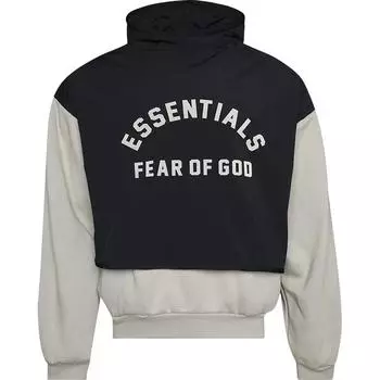 Fear of God Essentials Нейлоновый флисовый свитер с капюшоном Seal/Jet Black Мужские топы 202SP244327F S