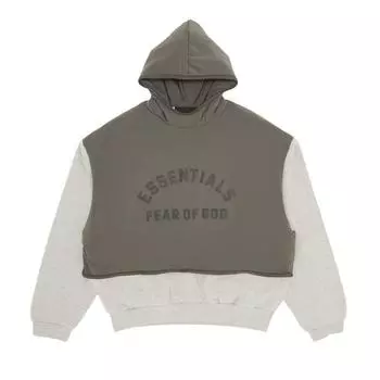 Fear of God Essentials Нейлоновый флисовый свитер с капюшоном Темно-вересковый овсяный/чернильный мужские топы Серый 202SP244323F S