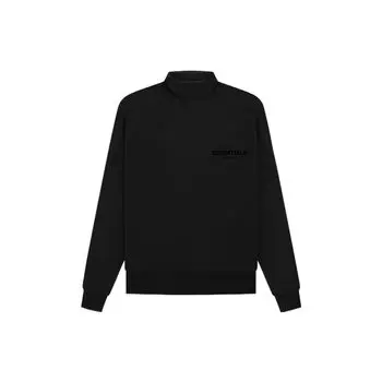 Fear of God Essentials Осень SS22 Велюровый логотип с высоким воротником и длинными рукавами Флисовая толстовка Мужские топы Черный FOG-SS22-611 XXS