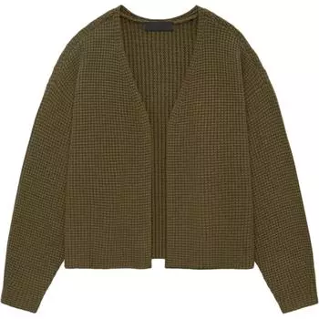 Fear of God Essentials Тяжелый вафельный кардиган Оливковый Мужские топы Зеленый 192BT246204F M