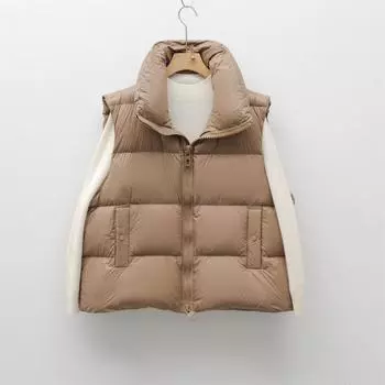 Feather 90 белый гусиный пух простой и универсальный осенне-зимний новый однотонный жилет теплый женский пуховый жилет S чёрный