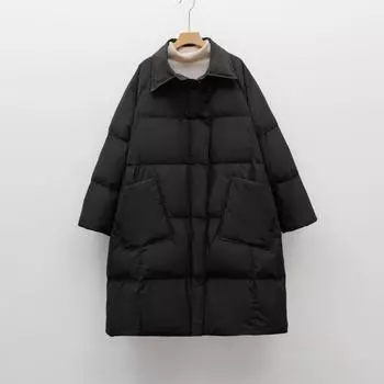 Feather 90 белый утиный пух новый национальный стандарт женский простой однотонный утолщенный средний и длинный пуховик женский M чёрный