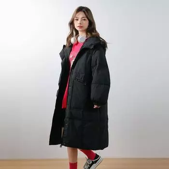 Feather 90 Down Средний и длинный белый утиный пух утолщенный однотонный свободный ретро литературный пуховик женское пальто M коричневый