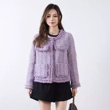 Feather 90 New National Standard White Duck Down Short Jacket Winter Tweed Round Neck Down Jacket Women S фиолетовый