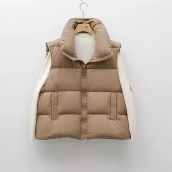 Feather 90 White Goose Down Simple and Versatile Autumn and Winter New Solid Color Vest Warm Down Vest Women S хаки