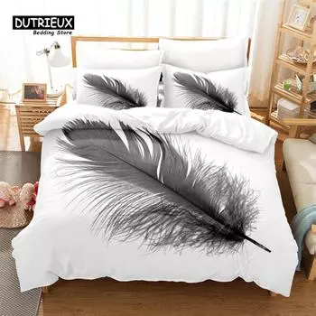 Feather Bedding Set, 3Pcs Duvet Cover Set, Soft Comfortable Breathable Duvet Cover, For Bedroom Guest Room Decor EU single(135x200cm)