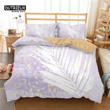 Feather Bedding Set King Queen Size For Adults Kids Bedroom Decor Geometric Leaves Print Duvet Cover Microfiber Comforter Cover EU single(135x200cm)