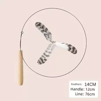 Feather Cat Teaser Long Brush Holder Steel Wire Cat Toy Bite-Resistant Cat Self-Hi Relieving Stuffy Interactive Pet Supplies Replacement Head Feather cat teaser stick