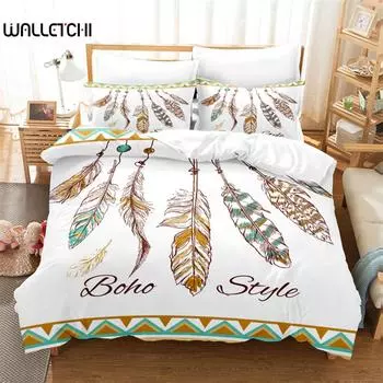 Feather Dream Catcher Bedding Set Duvet Cover Set 3d Bedding Digital Printing Bed Linen Queen Size Bedding Set Fashion Design EU single(135x200cm)