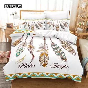 Feather Dream Catcher Bedding Set Duvet Cover Set 3d Bedding Digital Printing Bed Linen Queen Size Bedding Set Fashion Design EU single(135x200cm)