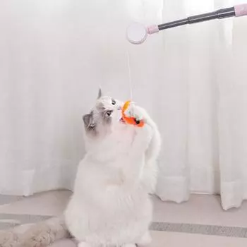 Feather Laser Pointer Pet Toys Retractable Cat Playing Teaser Wand Self Happy blue-Style A