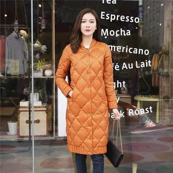 Feather New 90-down Light and Thin Down Круглый вырез Rhombus Средняя и длинная женская одежда Легкий и тонкий пуховик M