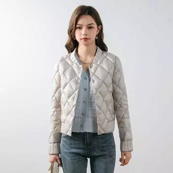 Feather new 90-down простая внутренняя посадка женская пуховая ромбовидная круглая горловина женская легкая пуховая куртка S чёрный