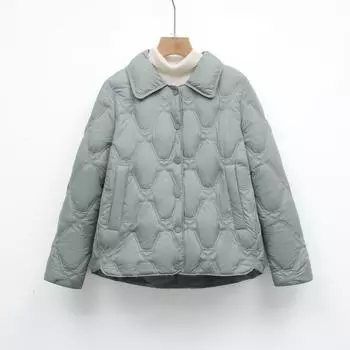 Feather new simple women 90 down женская одежда с острым вырезом однотонный пуховик короткое свободное пальто S светло-бежевый