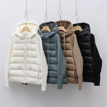 Feather New Women s 90 Fleece Женская одежда Длинные рукава Трикотажные рукава С капюшоном Однотонный пуховик Простое пальто S