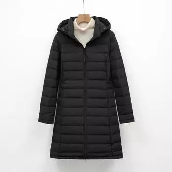 Feather New Женская 90-флисовая однотонная женская одежда с капюшоном и бесшовная куртка-пуховик с капюшоном Куртка среднего и длинного размера большого размера S красный