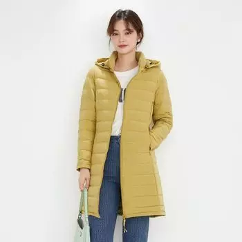 Feather New Женская 90-флисовая однотонная женская одежда с капюшоном и бесшовная куртка-пуховик с капюшоном Куртка среднего и длинного размера большого размера S красный