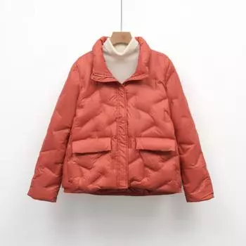 Feather новая простая женская флисовая женская одежда 90 с воротником-стойкой, прессованный клей, однотонный пуховик, короткая куртка большого размера S чёрный