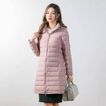 Feather новая женская флисовая женская одежда 90 с капюшоном и бесшовная куртка с отжатым пухом с капюшоном куртка среднего и длинного размера большого размера S жёлтый