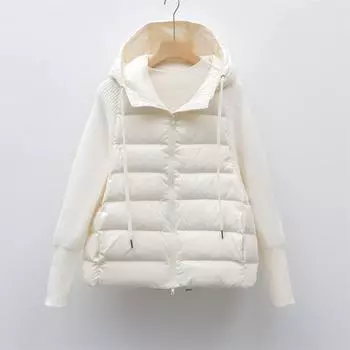 Feather новая женская флисовая женская одежда 90 с длинными рукавами трикотажные рукава с капюшоном однотонный пуховик простое пальто S белый