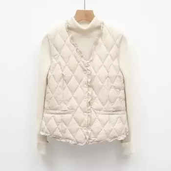 Feather новый женский 90-ти дюймовый легкий пуховый жилет с V-образным вырезом женский жилет женский ромбовидный пуховик S хаки