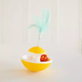 Feather Pet Toy Tumbler Cat Toy Bell Cat Teaser Relieving Stuffy Cat Toy Funny Cat Pet Supplies Yellow (feather color random)
