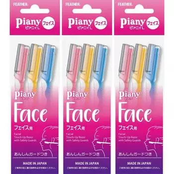 FEATHER Pianii L Face для больших зон с защитой 3 шт. x 3 шт. Набор японских бритв для женщин для лица, щек, лба, 3 шт. (x 3)