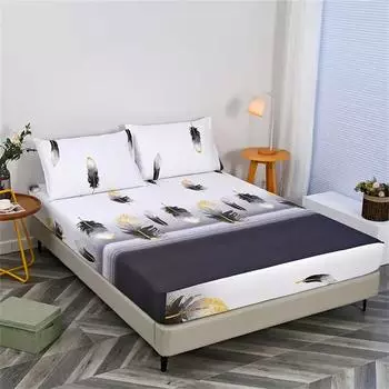 Feather Print Microfiber Bed Sheet Set with Pillowcases - Breathable All-Season Sanded Fabric, Machine Washable Bed Sheet 90x190x25cm 2pcs