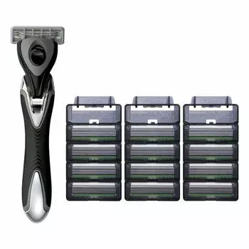 FEATHER Samurai Edge Body 13 Spare Blades Made in Japan Razor Shaving Set 14 Pieces Assorted F-System + 3-Blade T-Shape Men s