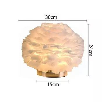 Feather Table Lamp Bedside Lamp E27 Creative Feather Lampshade Home Living Room Bedroom Party Wedding Romantic Decoration Cold white&UK Plug белый