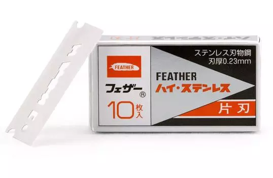 FEATHER Высококачественная нержавеющая сталь с одним лезвием, коробка из 10 предметов, сделано в Японии, сменные лезвия для бритвы, 10 предметов для мужчин (х 1)