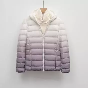 Feather женская одежда осень и зима новинка 90 пуховик легкий пуховик женский с капюшоном постепенная смена цвета контрастное пальто M