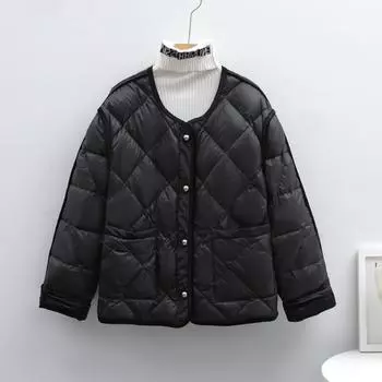 Feather женский 90-ти пуховый простой ромб модный женский пуховик большой карман белый утиный пух S чёрный