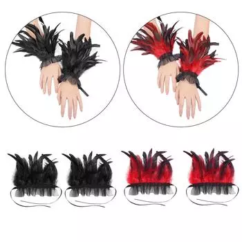 Feathered Hand Cuffs Women Punk Arm Sleeves Halloween Party Wrist Decoration Arm Cuffs Armwear for Various Occasion светло-синий